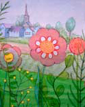 VILLAGE & FLOWERS PAINTED PANEL